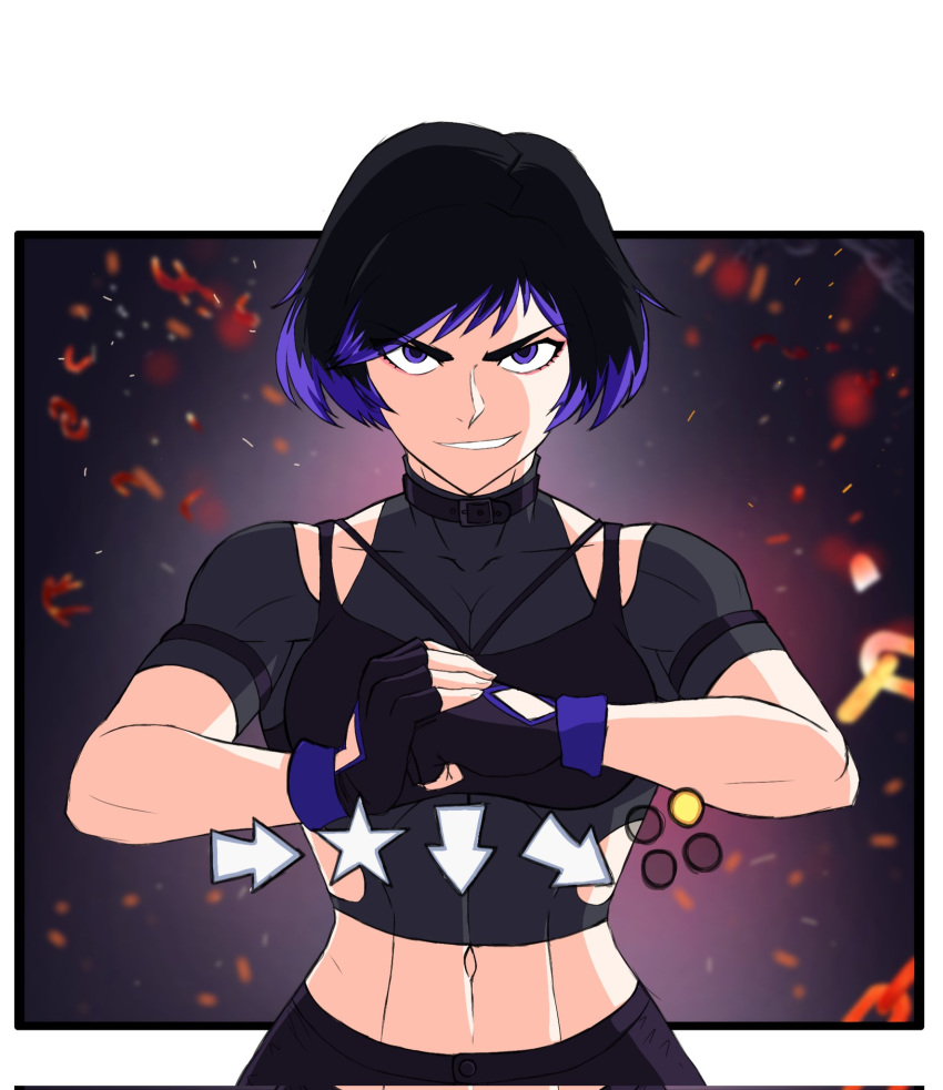 1girl abs athletic_female bandai_namco big_breasts black_and_purple_hair cleavage daigo_(artist) female_abs female_only fit_female meme namco namco_bandai purple_eyes reina reina_(tekken) reina_mishima tekken tekken_8