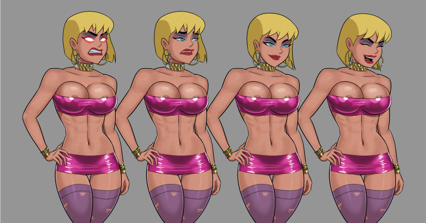 1girl 1girl alien alien_girl big_breasts blonde blonde_hair blue_eyes bob_cut breasts clones female_focus fit_female galatea high_res hourglass_figure huge_breasts muscular_female patreon patreon_paid patreon_reward s short_hair smile solo_female sunsetriders7 tagme