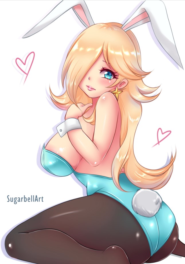 1girl alluring blonde_hair blue_eyes hair_over_one_eye mario_(series) nintendo playboy_bunny princess_rosalina rosalina royalty sugarbell super_mario_bros. tagme white_skin