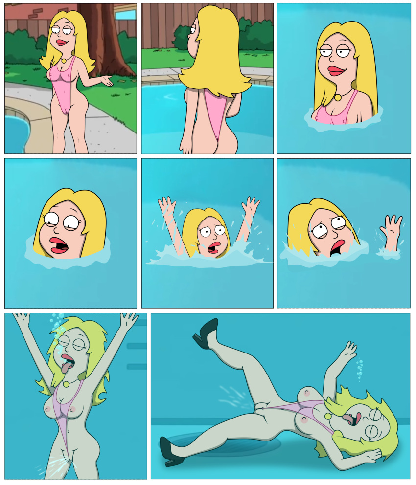 ahegao american_dad big_pussy blonde blonde_hair cameltoe drown drowning francine-smith one-piece_swimsuit pool swimming_pool swimsuit swimsuit_pull underwater water wedgie