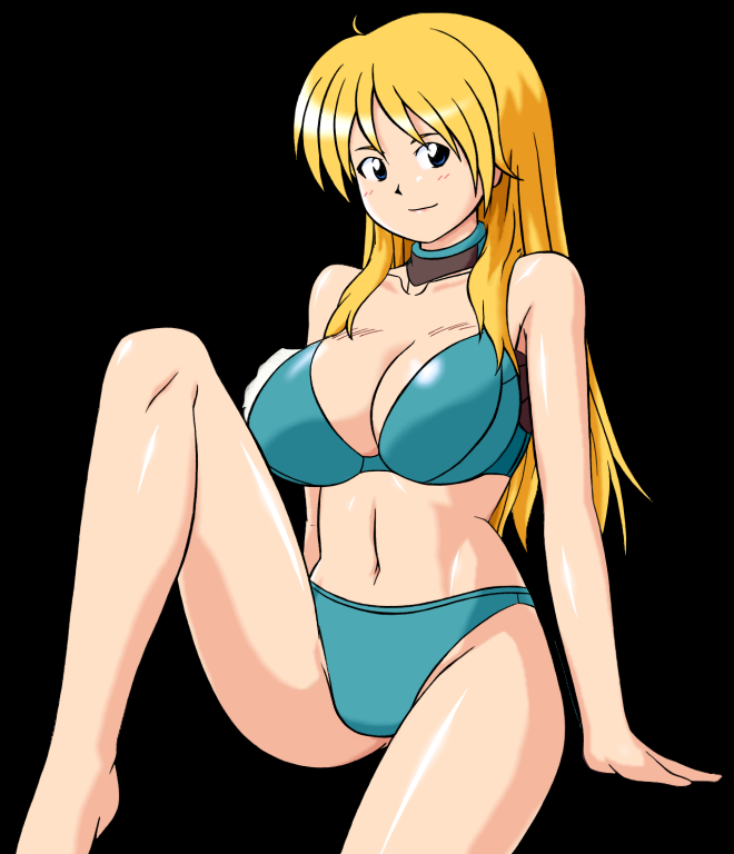 1girl 1girl 1girl alluring bare_legs big_breasts blonde_hair body_armor_bra breasts contra contra_4 contra_hard_corps konami long_hair looking_at_viewer midriff panties sheena_etranzi shiraki_(the_perfect_world) transparent_background