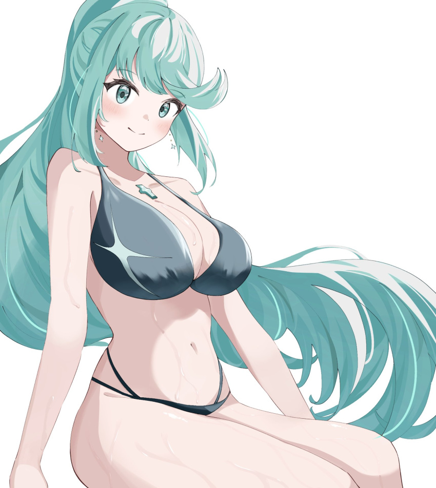 1girl alluring aqua_eyes aqua_hair big_breasts bikini breasts cleavage core_crystal female_only nintendo pneuma pneuma_(xenoblade) sui_2772 swimsuit tagme xenoblade_(series) xenoblade_chronicles_2