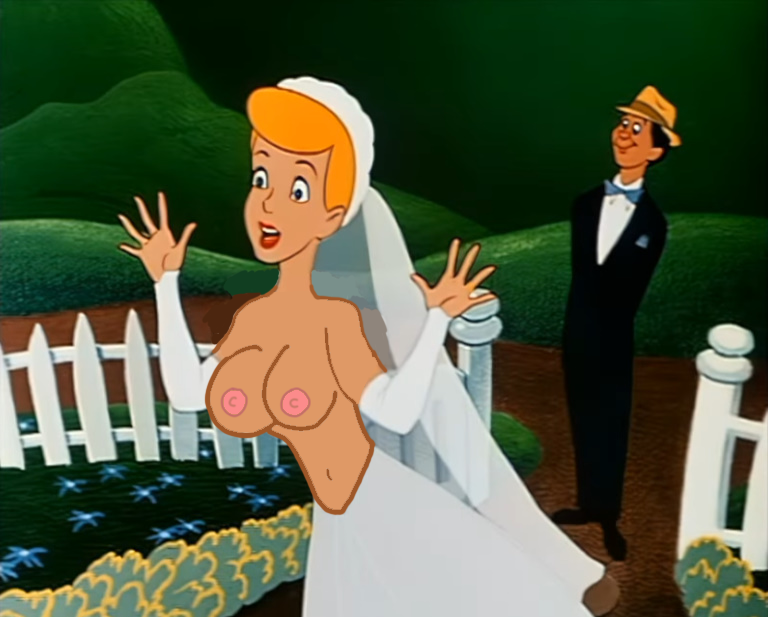 1boy 1boy1girl 1girl 2024 blue_eyes breasts bride closed_mouth cute disney eyebrows groom lipstick navel nipples open_eyes open_mouth pink_nipples red_lipstick the_little_house yellow_hair yellow_hat