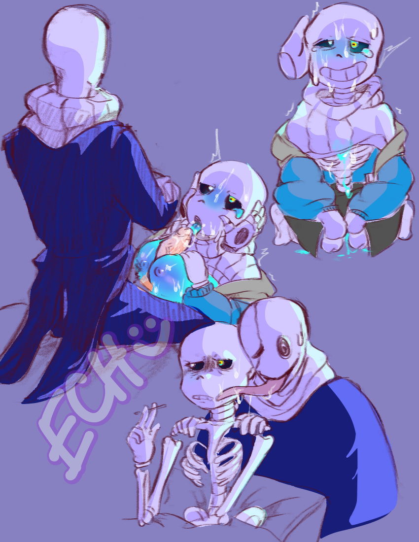 1boy 1girl 2020s 2023 2d 2d_(artwork) animated_skeleton artist_name blue_breasts blue_nipples blue_tongue bottom_sans breasts clothed clothed_male clothing cum cum_on_face digital_media_(artwork) ech7474 ectopenis female_sans gaster gaster_(undertale) genderswap genderswap_(mtf) genitals gloves hooded_jacket hoodie jacket licking licking_face licking_penis male male/female monster multiple_views nipples nude off_shoulder orange_penis paizuri penis purple_background rule_63 sans sans_(undertale) sanster seme_gaster simple_background skeleton solid_color_background sweater tears top_gaster uke_sans undead undertale undertale_(series) video_games watermark white_gloves