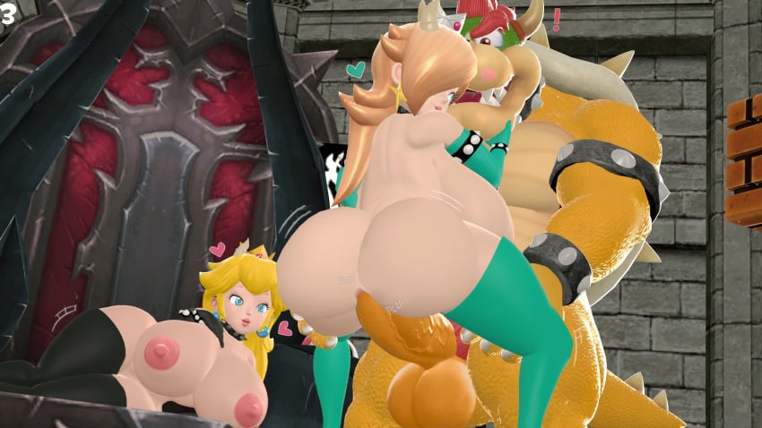 1boy 2_girls ass big_breasts blonde_hair blue_eyes bowser breasts canon_couple nipples nude nude_female nude_male penis_in_pussy princess_peach princess_rosalina sex super_mario_bros. vaginal vaginal_penetration vaginal_sex