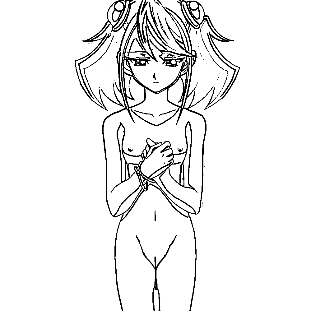 1girl belly_button black_and_white bracelet breasts legs lineart nipples nude pussy yugioh_arc-v zuzu_boyle