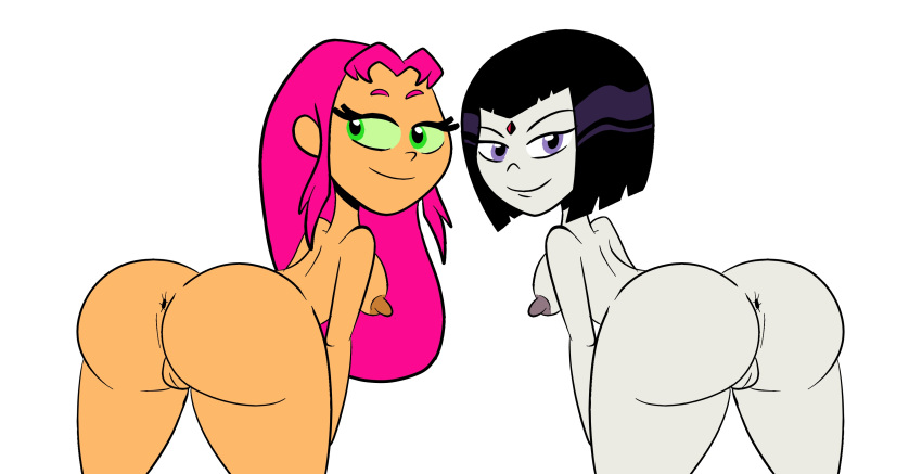 2019 2_girls ass ass black_hair breasts butthole buttjob cartoon_network closed_mouth cndhpr dc_comics dc_comics dcau edit eyebrows eyelashes green_eyes green_skin grin looking_at_viewer nipples open_eyes orange_skin pink_hair purple_eyes pussy pussy raven_(dc) scobionicle99 sexy_ass sideboob smile smiling_at_viewer starfire teen_titans teen_titans_go white_background