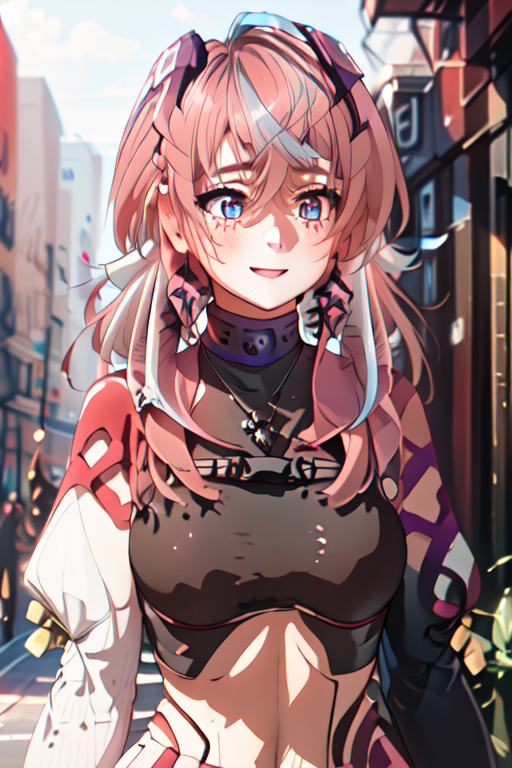 1girl ai_generated breasts city emikukis fanart female_only owozu solo_female two_tone_hair vtuber