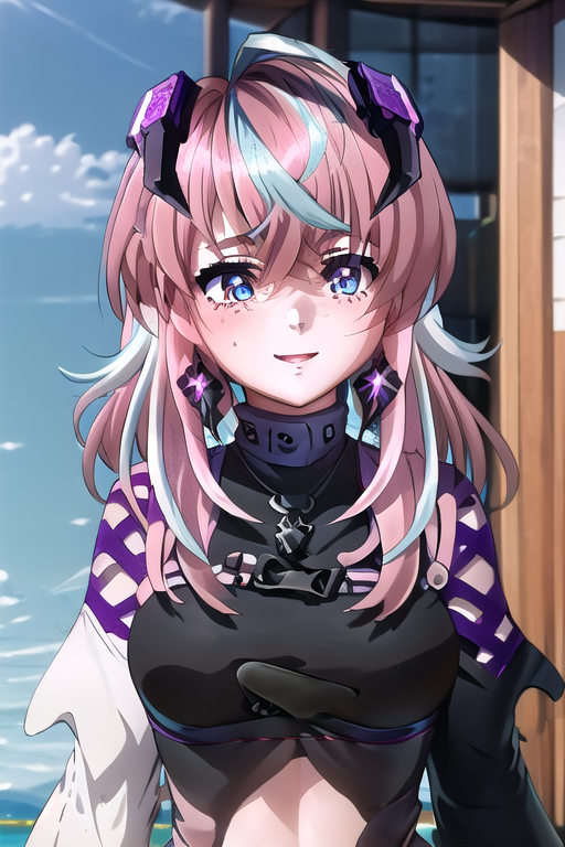 1girl ai_generated breasts emikukis fanart female_only owozu sky solo_female two_tone_hair vtuber