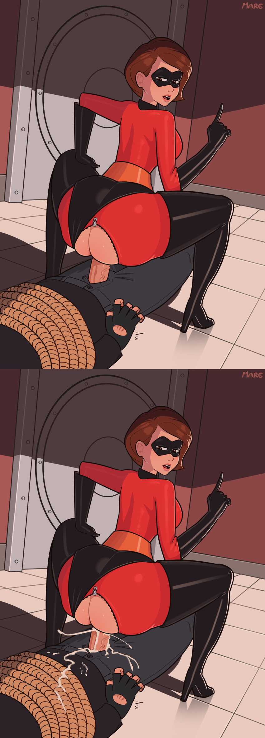 1boy 1girl 1girl ass big_ass bondage brown_hair cartoon_milf clothed_female dat_ass disney dominant_female domino_mask elastigirl erect_penis erection exposed_ass female_focus female_on_top female_penetrated helen_parr high_heel_boots high_heels high_res light-skinned_female light-skinned_male male male/female mare_ten mature mature_female milf penis pixar r**e reverse_rape short_hair smooth_skin solo_female straight superheroine tagme the_incredibles thigh_high_boots