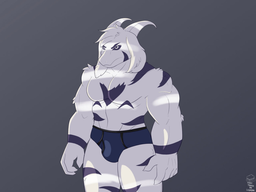 1boy 2020s 2022 5_fingers anthro anthro_only artist_name asriel_dreemurr asriel_dreemurr_(god_form) ass bara black_sclera body_markings boss_monster briefs bulge caprine deviantart digital_media_(artwork) donttouchmylasagna face_markings floppy_ears fur furry furry_male furry_only goat goat_ears goat_horns grey_background horns male male_anthro male_only male_underwear mammal monster monster_boy muscle muscular muscular_anthro muscular_male pecs simple_background solo_anthro solo_male topless topless_anthro topless_male undertale undertale_(series) underwear video_game_character