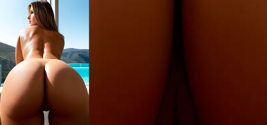 1girls ai_generated ass ass_focus big_ass celeb cougar from_behind_position horizonlineai huge_ass jennifer_aniston nude nude_female pawg pussy