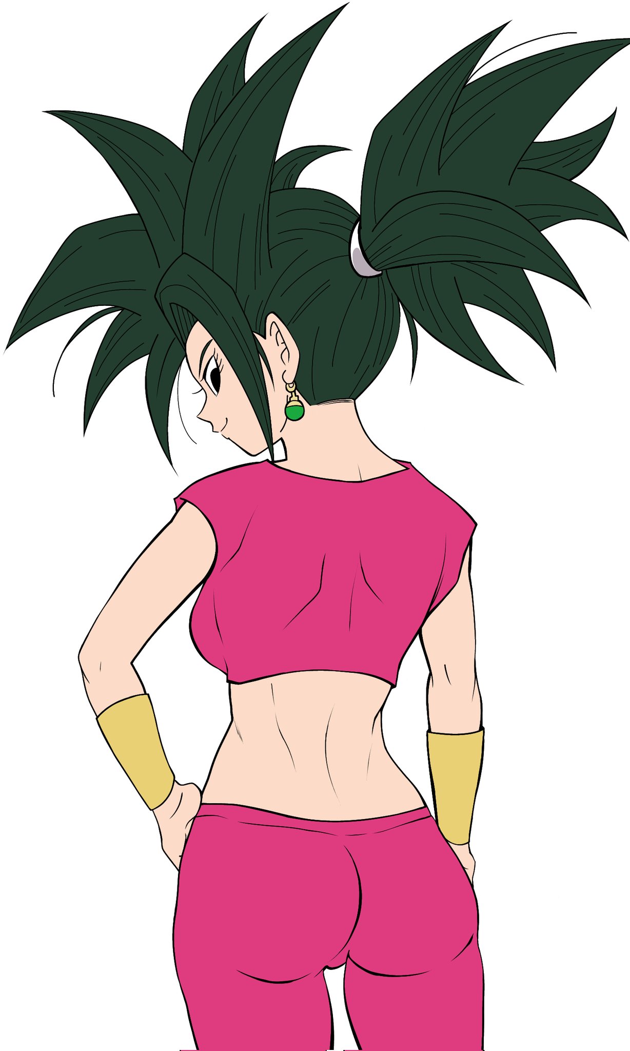 2_girls 3_girls ass ass_focus black_hair caulifla dragon_ball dragon_ball_super earrings fusion kale kefla long_hair mature_female medium_hair pervert pervert_female potara_earrings potara_fusion sexually_suggestive