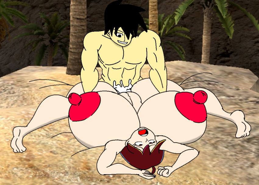 1boy 1girl background big_breasts canyon caucasian cum cum_inside cum_on_lower_body cum_on_penis edit falcone360 moaning muscular muscular_male panxiety_(artist) realistic_background suarez_(falcone360) tasteofchoklit traced trees