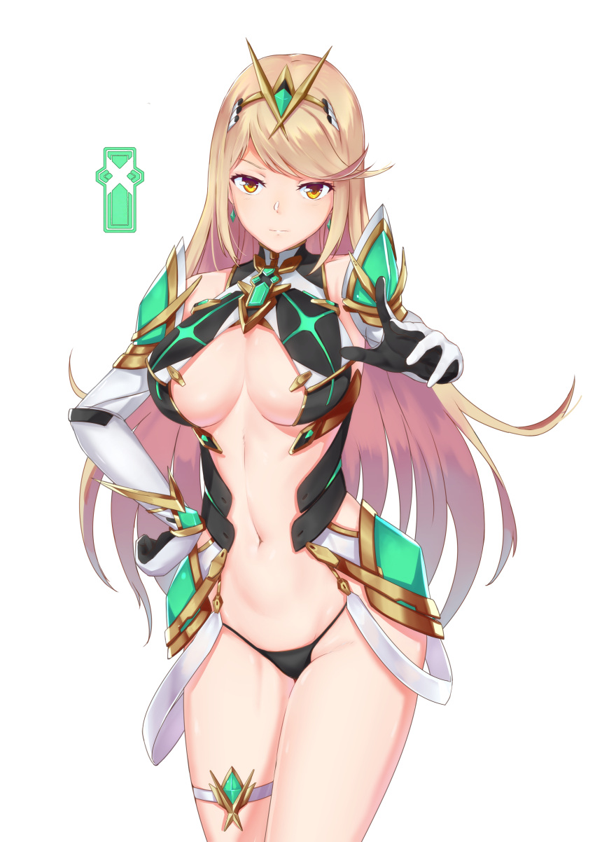 1girl 1girl 1girl absurd_res alluring armor bangs bare_shoulders big_breasts big_breasts black_panties blonde_hair closed_mouth elbow_gloves gem gloves hair_ornament headpiece high_res jewelry long_hair looking_at_viewer mythra navel nintendo panties pointing pointing_at_viewer shoulder_armor sideboob swept_bangs thigh_strap thighs thong thong_panties tiara underwear very_long_hair xenoblade_(series) xenoblade_chronicles_2 yellow_eyes