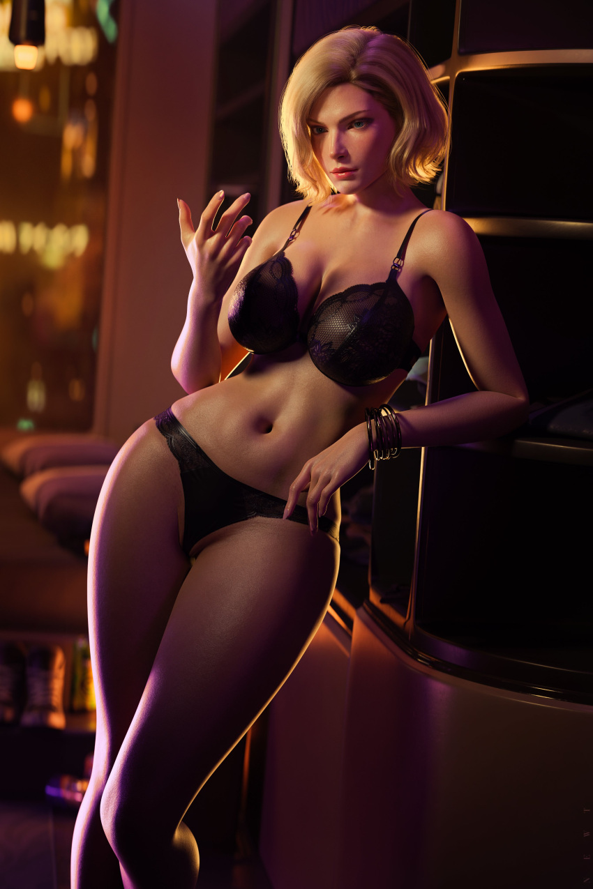 1girl 1girls 3d 3d_(artwork) areolae_visible_through_clothing bandai_namco bangles belly_bulge big_breasts blonde_hair blue_eyes cameltoe casual curvaceous curvaceous_female death_by_degrees detailed_background female_focus female_only fighting_game hot hourglass_expansion insanely_hot leaning_on_object legs_closed lingerie lingerie_only lip_gloss long_fingernails looking_at_viewer medium_hair namco namco_bandai nina_williams one_hand_up painted_nails panties partially_visible_nipples patreon pink_nail_polish realistic_textures relaxed smirk solonewty tekken tekken_8 thick_thighs twitter x