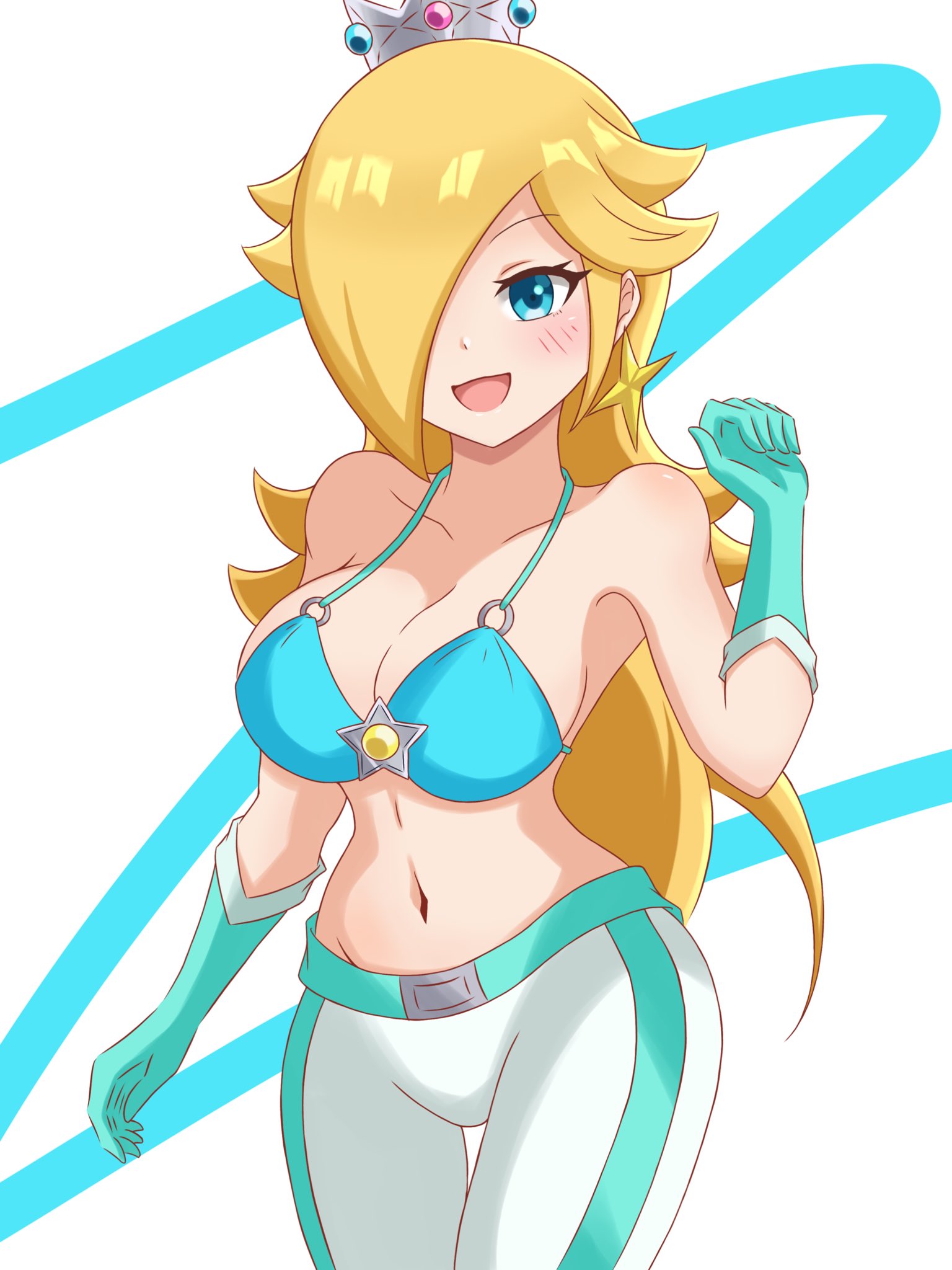 1girl alluring big_breasts blonde_hair blue_eyes bra cleavage crown female_only mario_(series) nintendo open_mouth princess princess_rosalina rosalina royalty super_mario_bros. yassrosalina