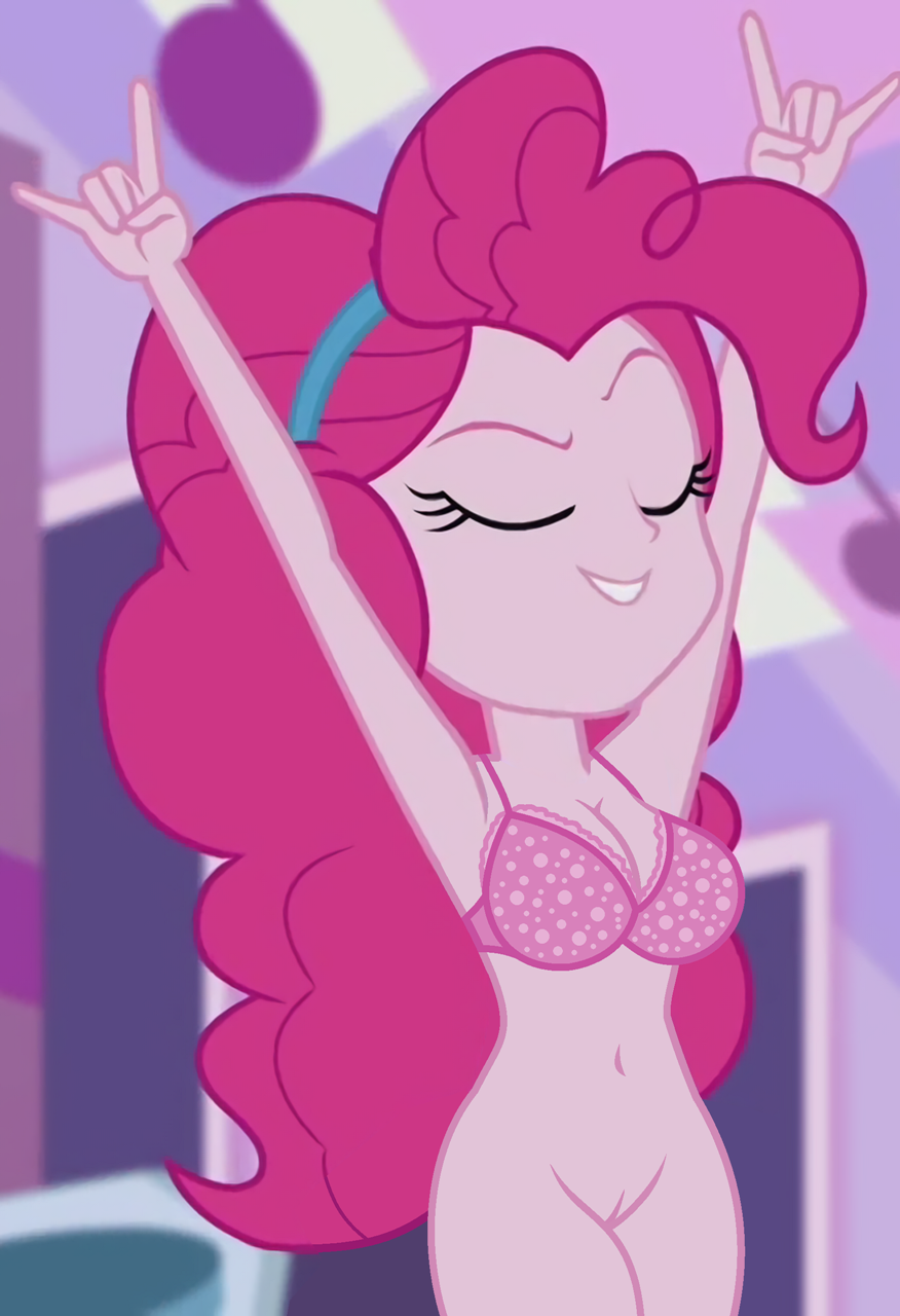 1girls big_breasts bottomless bottomless_female bra breasts clothed edit equestria_girls hasbro my_little_pony pinkie_pie_(eg) pinkie_pie_(mlp) screenshot