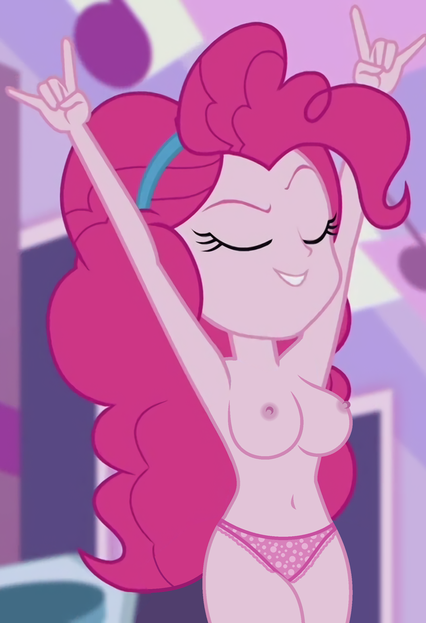 1girls big_breasts breasts clothed edit equestria_girls hasbro my_little_pony panties pinkie_pie_(eg) pinkie_pie_(mlp) screenshot topless topless_female