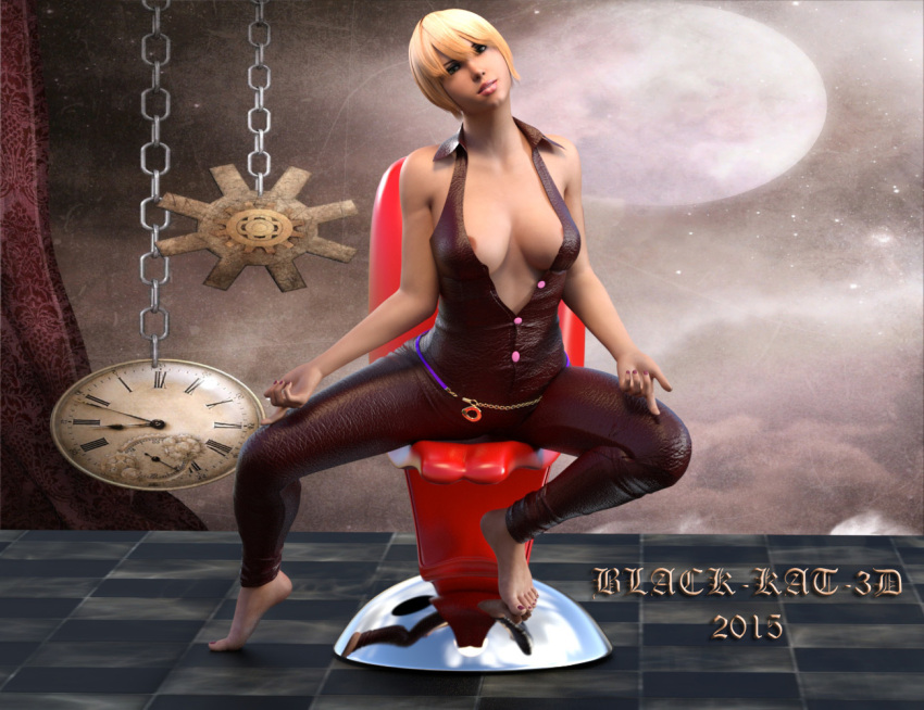 black-kat-3d-studio breasts chair clock clothing solo_female