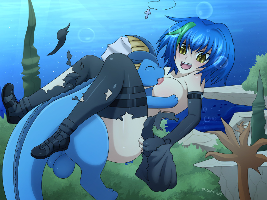 1boy 1girl absurd_res areola ass balls big_ass big_balls big_breasts blue_body blue_hair blue_skin bodily_fluids breast_play breast_suck breasts canid canine clothed clothed/nude clothing crossover duo eeveelution eyes female female_penetrated feral from_front_position generation_1_pokemon genital_fluids genitals hair high_res high_school_dxd huge_balls human interspecies japy7u7 lying male male/female male_penetrating male_penetrating_female mammal missionary_position nipple_fetish nipple_play nipple_suck nipples nude ocean on_back open_mouth penetration penile penile_penetration pokemon pokemon_(species) pokephilia pussy sea sex sideboob smile straight sucking tail thick_thighs torn_clothing underwater underwater_scenery underwater_sex vaginal_penetration vaporeon water wide_hips xenovia_quarta yellow_eyes