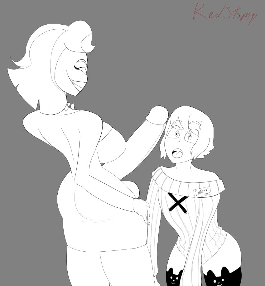 1boy 1futa akiva androgynous big_breasts big_breasts bottom_heavy bottomless exposed_shoulders exposed_thighs femboy futadom futanari futanari_on_male hazbin_hotel hourglass_figure huge_cock imminent_oral katie_killjoy_(hazbin_hotel) leggy_(legarch) line_art long_sleeves mature_female original_character sadistic_smile stockings straight_hair surprised_expression tagme thick_thighs vivienne_medrano wide_hips