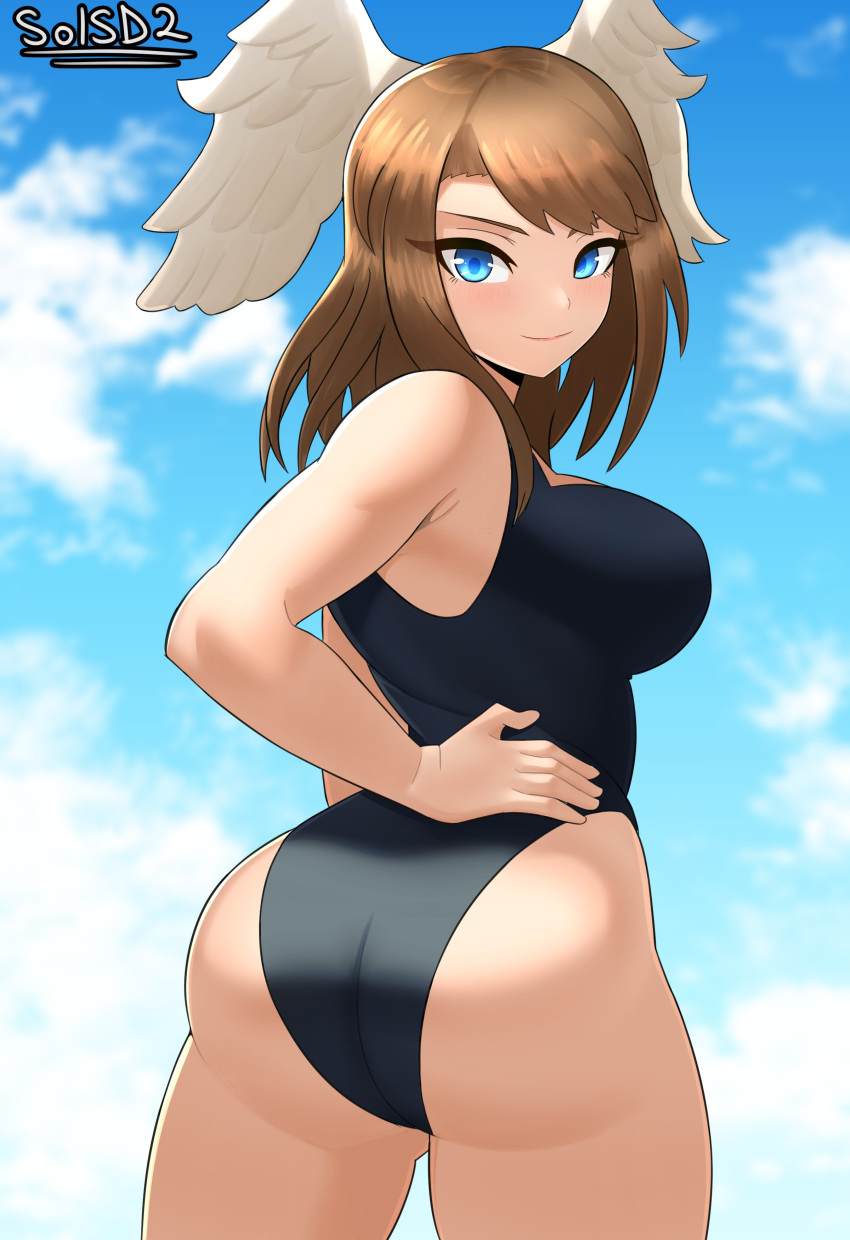 1girl 1girl 1girl alluring ass big_ass big_ass big_breasts blue_eyes breasts brown_hair eunie_(xenoblade) eyebrows female_only looking_at_viewer looking_back medium_hair smile sol-sama_d2 solo_female standing thick_thighs thighs xenoblade_chronicles xenoblade_chronicles_(series) xenoblade_chronicles_3