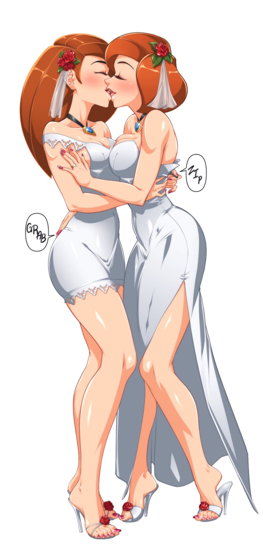 2_girls ann_possible big_breasts breasts bride disney disney_channel dress high_heels incest kim_possible kimberly_ann_possible kissing mother_and_daughter omiiverse orange_hair wedding_dress wedding_ring wife_and_wife yuri