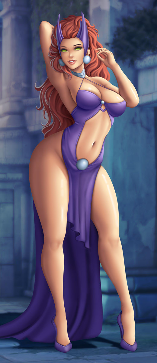 1girl 1girl 1girls big_breasts big_breasts breasts cleavage dc_comics female_only flowerxl long_hair long_legs luand'r milf tamaranean teen_titans thick_thighs wide_hips