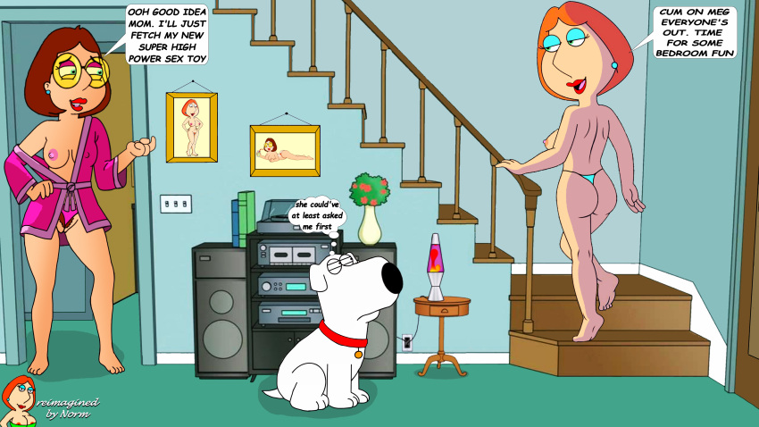 ass breasts brian_griffin erect_nipples family_guy glasses lois_griffin meg_griffin pubic_hair pussy thighs thong