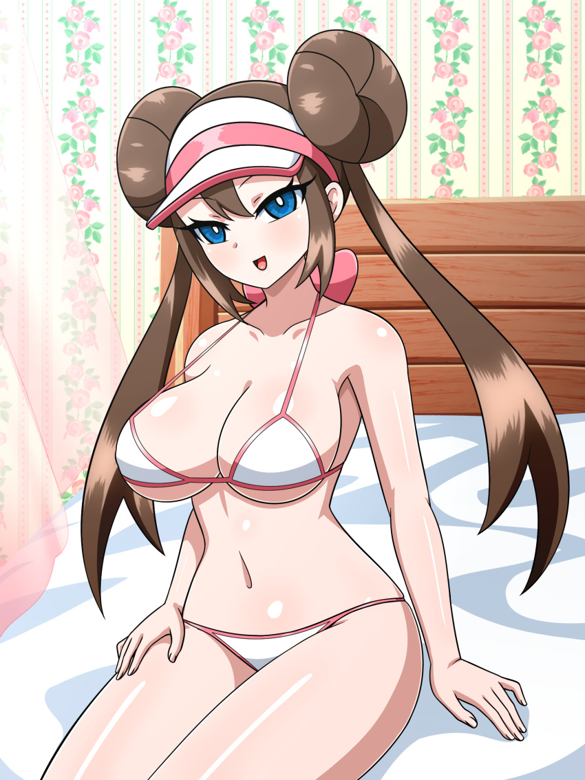 1girl 1girl 1girl alluring bed big_breasts bikini breasts clothed clothed_female female_focus female_only fully_clothed long_hair looking_at_viewer mei_(pokemon) nintendo on_bed pok&eacute;mon pokemon pokemon_bw pokemon_bw2 rosa rosa_(pokemon) solo_female swimsuit tagme yensh