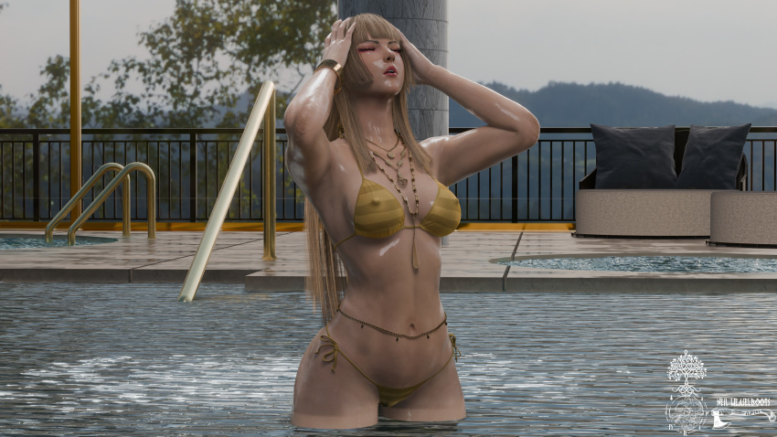 1girl 1girl 3d athletic athletic_female big_breasts big_breasts bikini emilie_de_rochefort erect_nipples female_abs female_focus female_only fit_female hourglass_figure jacuzzi namco neilweaselboots nipple_bulge pool poolside swimming_pool tekken tekken_5_dark_resurrection tekken_6_bloodline_rebellion tekken_7 tekken_8 tekken_tag_tournament_2 wide_hips