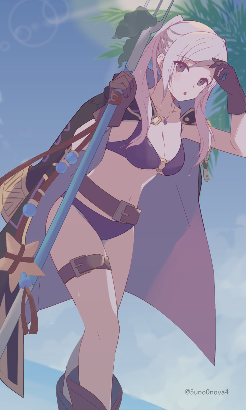 1girl 343rone alluring alternate_costume big_breasts bikini female_only fire_emblem fire_emblem_awakening fire_emblem_heroes nintendo official_alternate_costume purple_bikini purple_swimsuit robin_(fire_emblem) robin_(fire_emblem)_(female) robin_(summer)_(fire_emblem)_(female) swimsuit