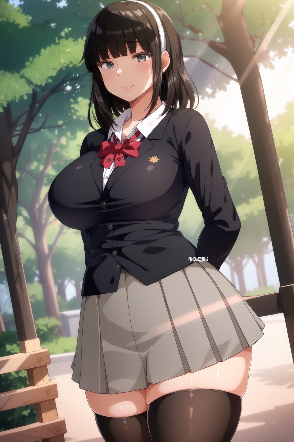 1girl big_breasts breasts grin hips komiya_anna lokokabooster69 looking_at_viewer muttsuri_do_sukebe_tsuyu_gibo_shimai_no_honshitsu_minuite_sex_sanmai school_uniform schoolgirl smile thick_thighs thighs wide_hips