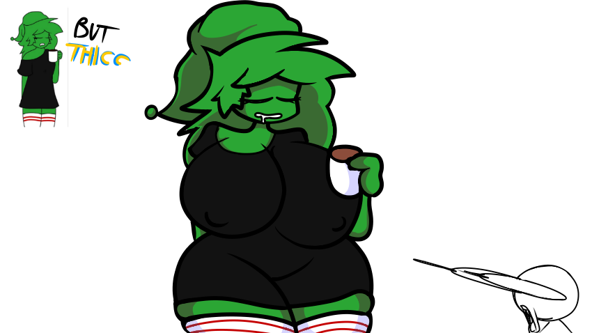 big_ass big_breasts erickverse erika_(oc) friday_night_funkin friday_night_funkin_minus_(iagoanims) friday_night_funkin_mod green_body green_hair green_skin minus_erika_(oc) reference_image sleeping thicc thick thick_thighs white_background