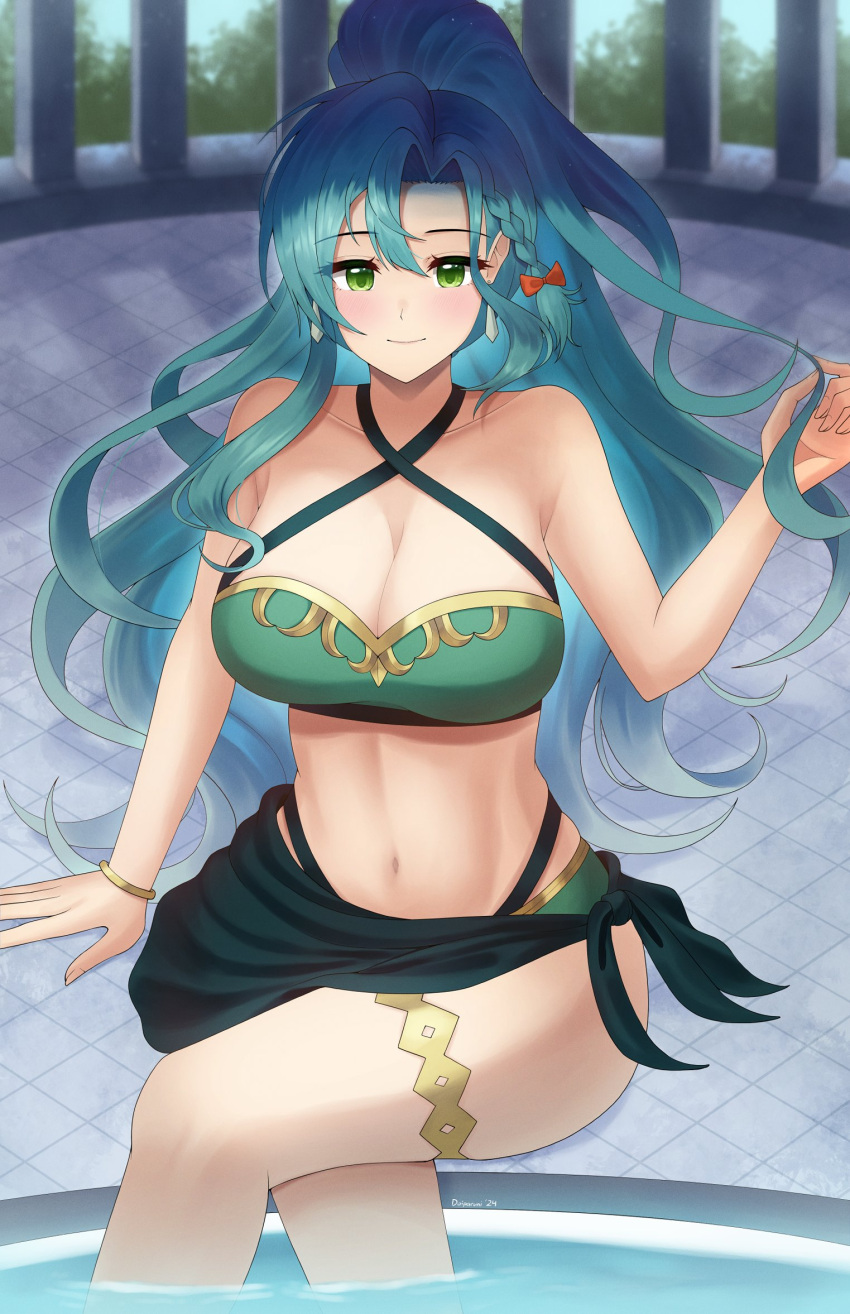 1girl 1girl 1girl alluring alternate_costume alternate_hairstyle big_breasts bikini breasts chloe_(fire_emblem) doiparuni female_only fire_emblem fire_emblem_engage green_bikini green_swimsuit looking_at_viewer nintendo swimsuit