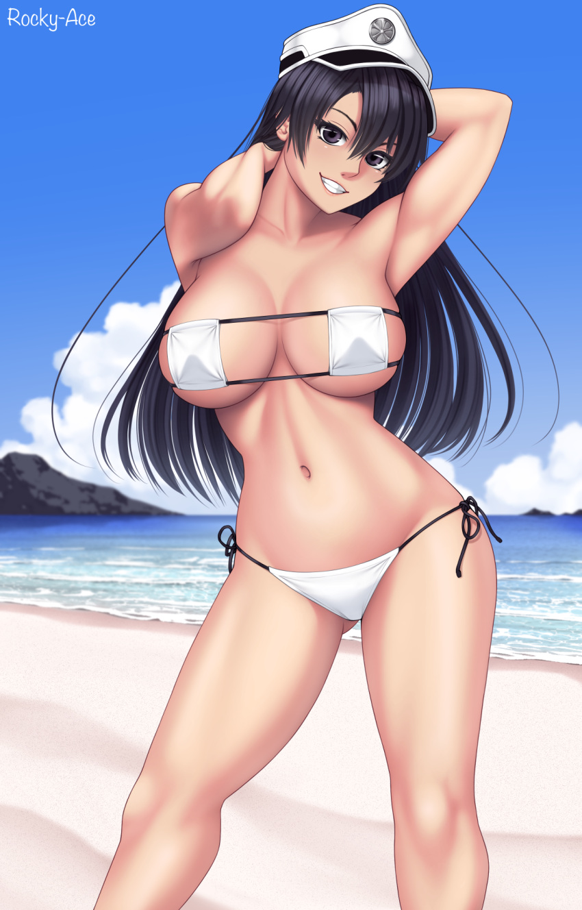 armpits bambietta_basterbine beach big_breasts bikini black_hair bleach breasts legs long_hair long_legs mature_female panties pervert pervert_female sex_invitation sexually_suggestive smile white_bikini white_panties