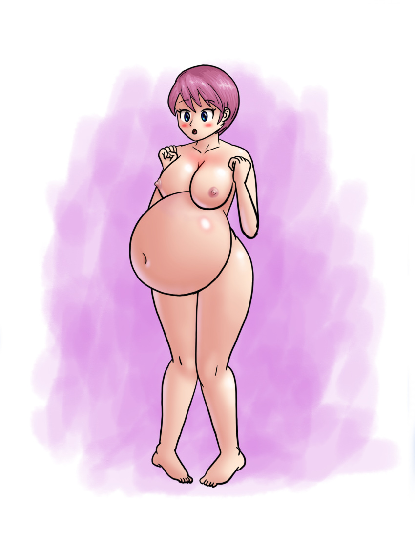 1female 1girl 1girls arms_under_breasts barefoot belly_expansion belly_stuffing blue_eyes blue_shorts completely_naked completely_naked_female completely_nude completely_nude_female female_human female_only fitness humanized kirby kirby_(series) light-skinned_female light_skin naked_female nintendo nude nude_female pink_hair saf-404 saf_404 safartwoks safartworks short_hair sideboob solo_female solo_focus thick_thighs video_game_character white_background worried worried_expression