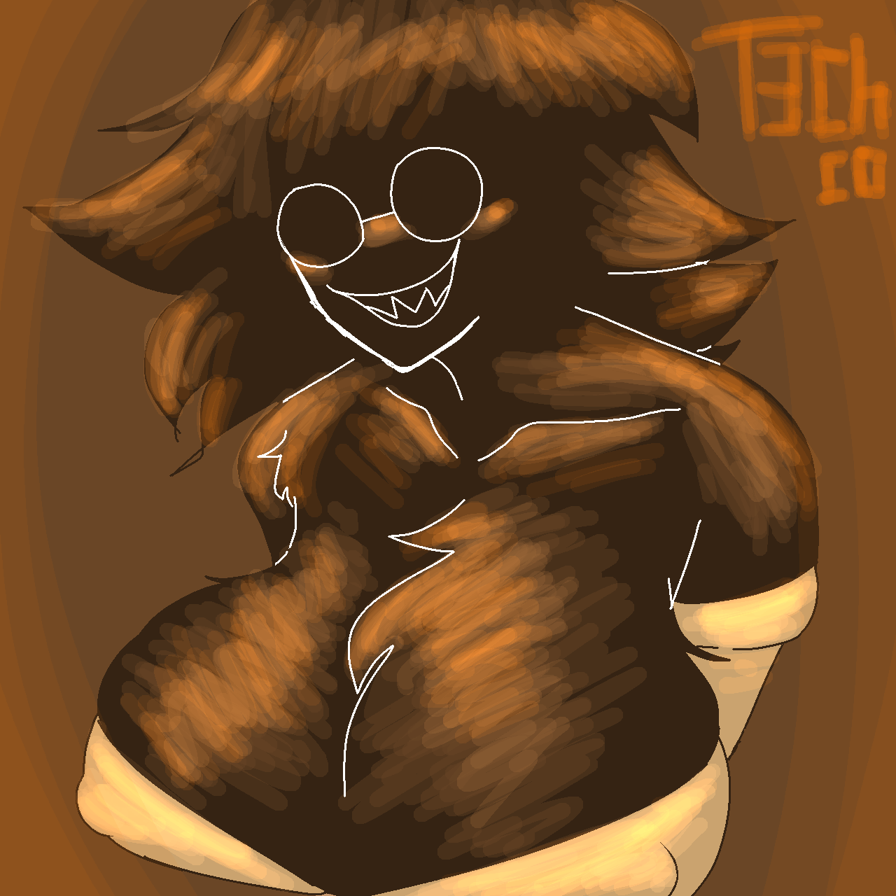 1girl big_breasts bive_(regretevator) breasts bulging_nipples collarbone digital_art digital_media_(artwork) female_focus female_only fluffy_chest glasses grinning half-dressed nipples nipples_bulge npc regretevator roblox roblox_game saggy_breasts self_upload t3chy