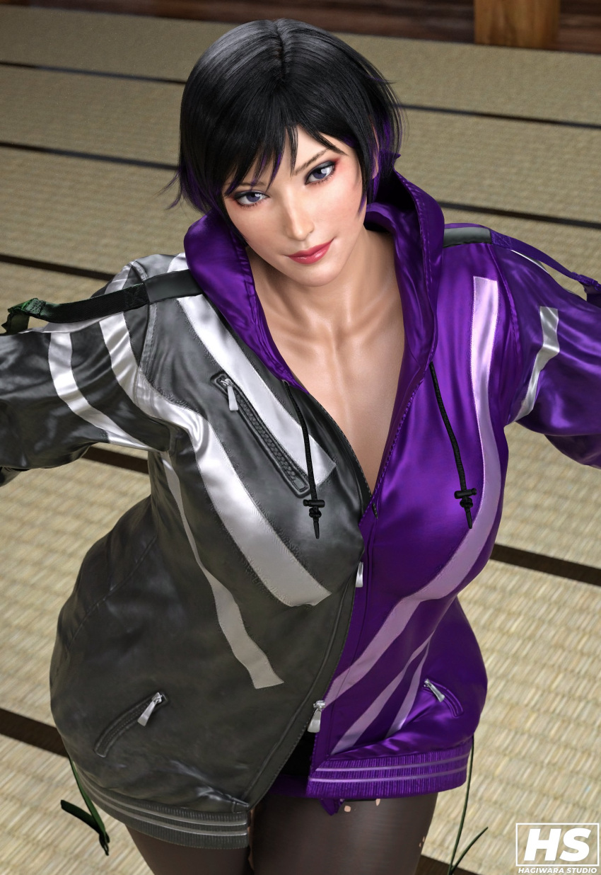 1girl 1girl 1girls 2024 3d 3d_(artwork) artist_logo artist_signature asian asian_female athletic athletic_female bandai_namco bangs big_breasts big_breasts black_hair breasts breasts breasts breasts breasts clothed clothed_female clothing color colored fanart female_focus female_only femme_fatale fingerless_gloves full_color gloves grin hagiwara_studio hair huge_breasts jacket japanese japanese_female light-skinned_female light_skin lips lipstick looking_at_viewer multicolored_hair nail_polish nails purple_eyes purple_hair purple_nail_polish purple_nails red_lipstick reina_mishima seductive short_hair smile smiling_at_viewer solo_female solo_focus stockings stockings tekken tekken_8 thick_thighs thighs video_game video_game_character video_game_franchise video_games voluptuous voluptuous_female