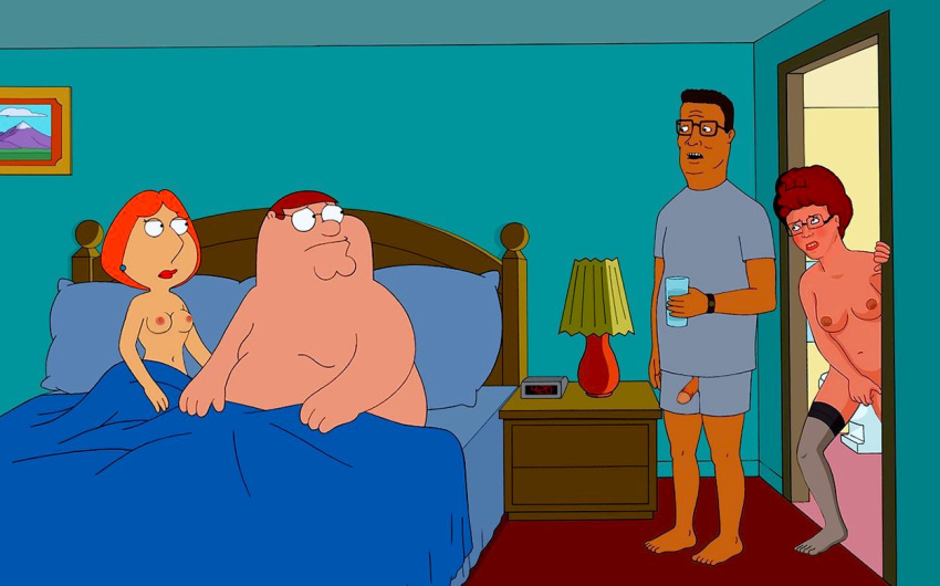 breasts crossover erect_nipples erect_penis family_guy glasses hand_on_pussy hank_hill king_of_the_hill lois_griffin peggy_hill peter_griffin stockings thighs