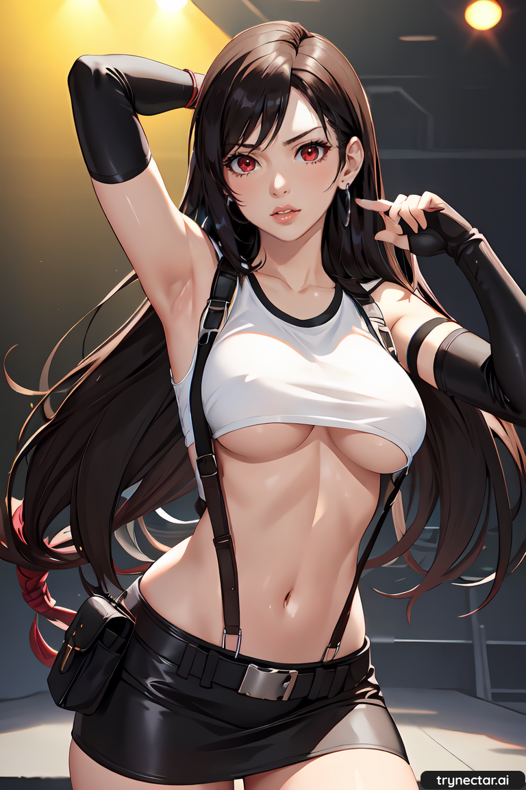 1girl ai_generated breasts crop_top female_only final_fantasy final_fantasy_vii gloves long_hair tifa_lockhart trynectar.ai under_boob