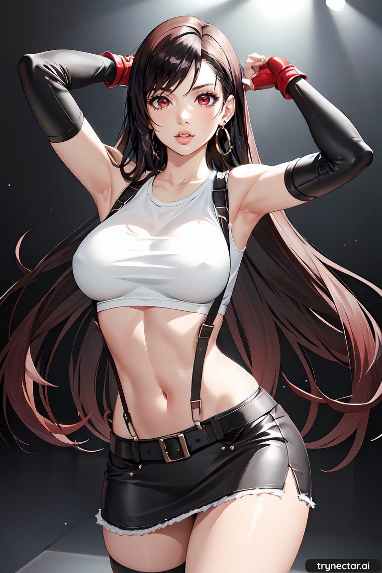 1girl ai_generated breasts crop_top female_only final_fantasy final_fantasy_vii gloves long_hair tifa_lockhart trynectar.ai under_boob