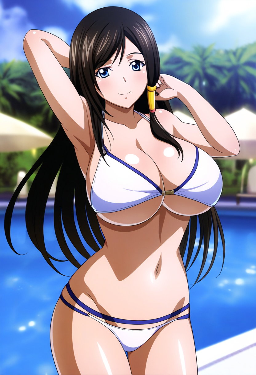 1girl accurate_art_style alluring bare_legs big_breasts bikini blue_eyes brown_hair cleavage dead_or_alive dead_or_alive_2 dead_or_alive_3 dead_or_alive_4 dead_or_alive_5 dead_or_alive_6 dead_or_alive_xtreme dead_or_alive_xtreme_2 dead_or_alive_xtreme_3 dead_or_alive_xtreme_3_fortune dead_or_alive_xtreme_beach_volleyball dead_or_alive_xtreme_venus_vacation doasuki kokoro posing swimming_pool tecmo under_boob