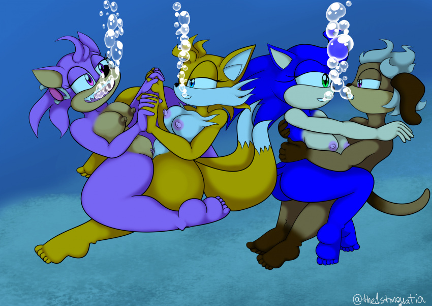 1boy 3girls ass breasts female female/female genderbent genderswap huge_breasts male male/female miles_"tails"_prower millie_tailsko nipples nude original_character pussy sega sex sonic_(series) sonic_the_hedgehog sonic_the_hedgehog_(series) sonique_the_hedgehog straight tagme the1stmoyatia underwater underwater_sex yuri