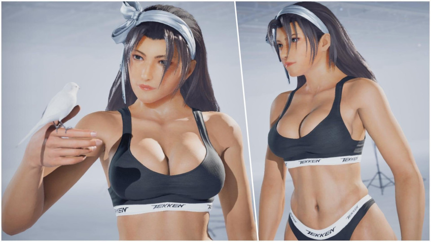 1girl 3d athletic_female big_breasts bra brown_hair female_abs female_only fit_female hairband jun_kazama kazama_jun long_hair milf mod namco panties slim_waist sports_bra tekken tekken_2 tekken_8 tekken_tag_tournament tekken_tag_tournament_2 underwear