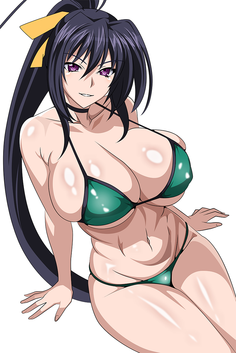 1girl akeno_himejima alluring bare_legs big_breasts black_hair cleavage high_school_dxd long_hair purple_eyes yxyyxy