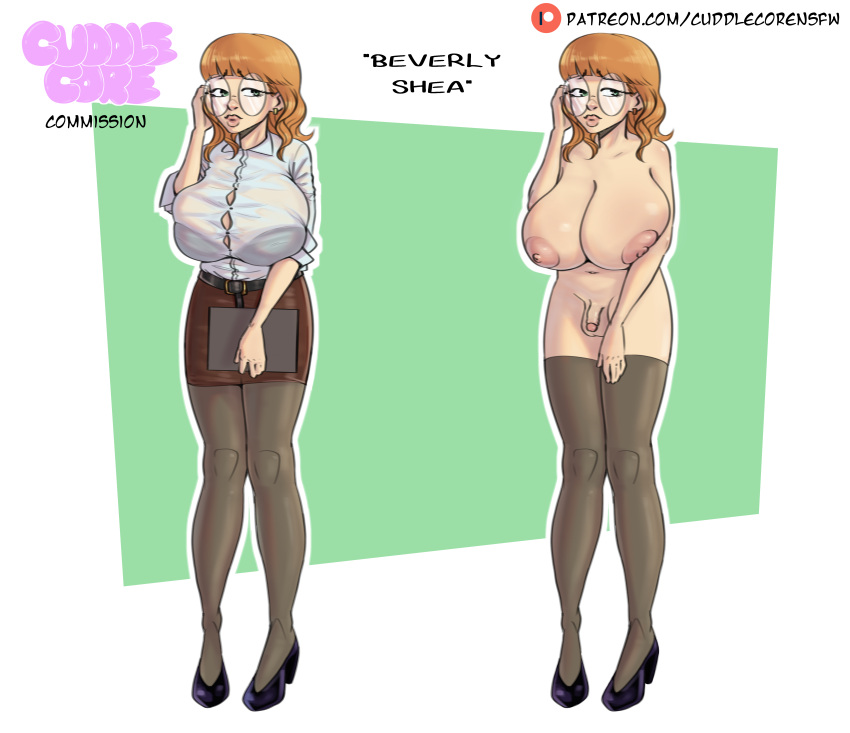 2023 2d big_breasts breasts character_sheet cuddlecore futanari ginger ginger_hair glasses high_res high_res high_resolution huge_breasts massive_breasts oc original_character shy slim slim_waist top_heavy