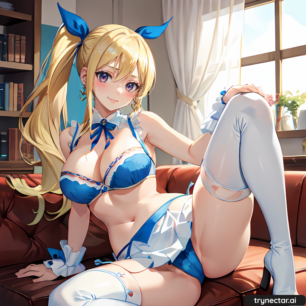 1girl ai_generated big_breasts blonde_hair breast fairy_tail female_only lucy_heartfilia ponytail side spread_legs trynectar.ai underware