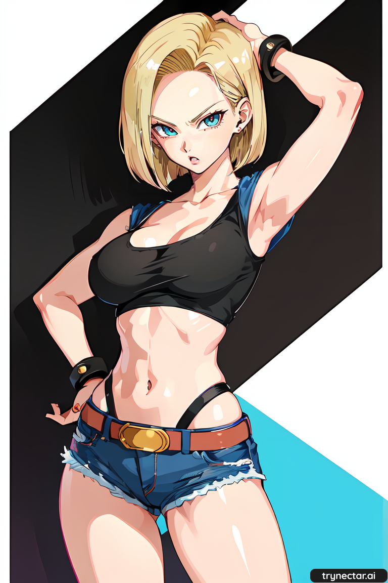 1girl blonde_hair blue_eyes breast cleavage denim_shorts jacket short_hair